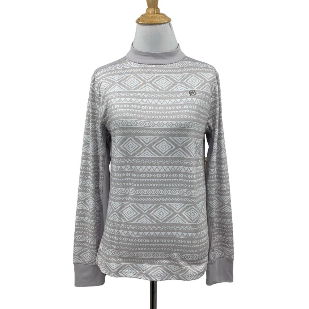 Born Outdoor Shirt Womens M Medium Grey Floke Base Layer Thermal Mock Neck